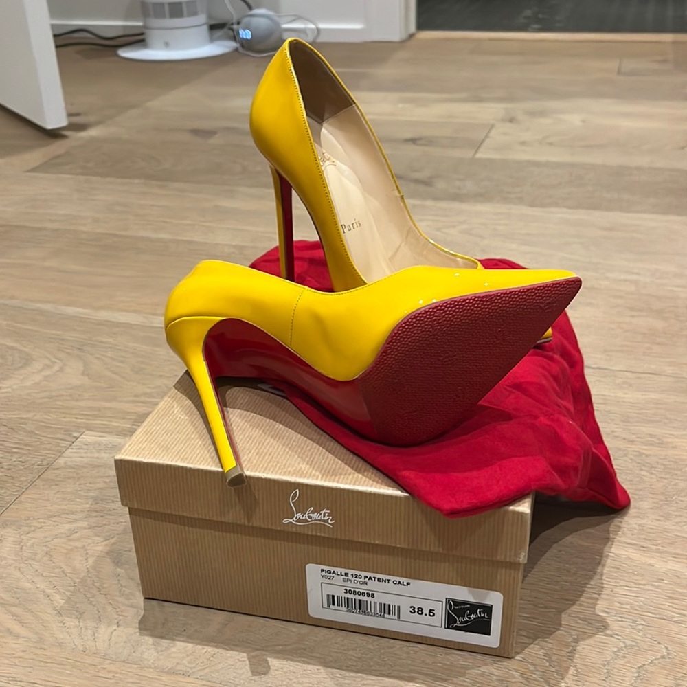 pigalle yellow christian louboutin heels with custom textured anti wear bottoms